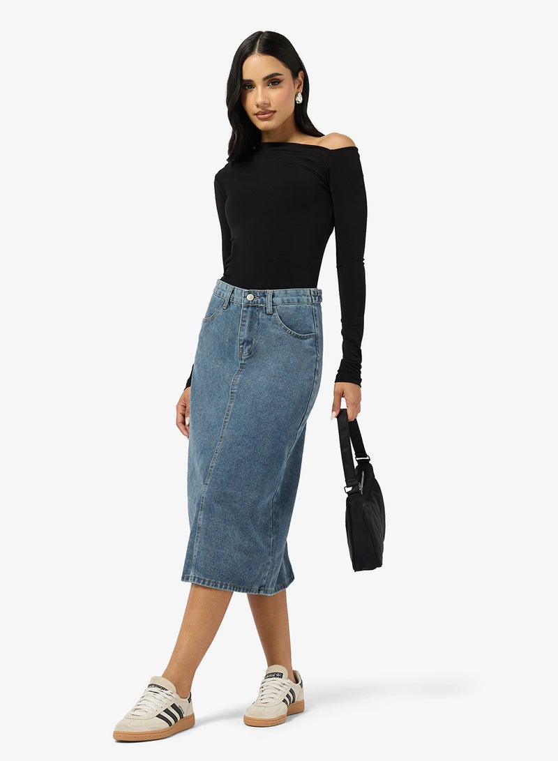 Ginger Denim Straight Fit Midi Skirt - Image 4